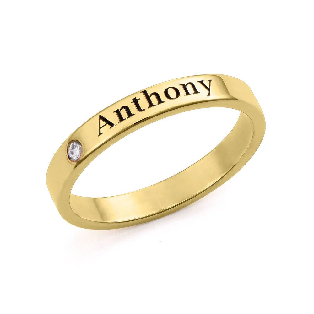Stackable Diamond Name Ring in 18K Gold Vermeil