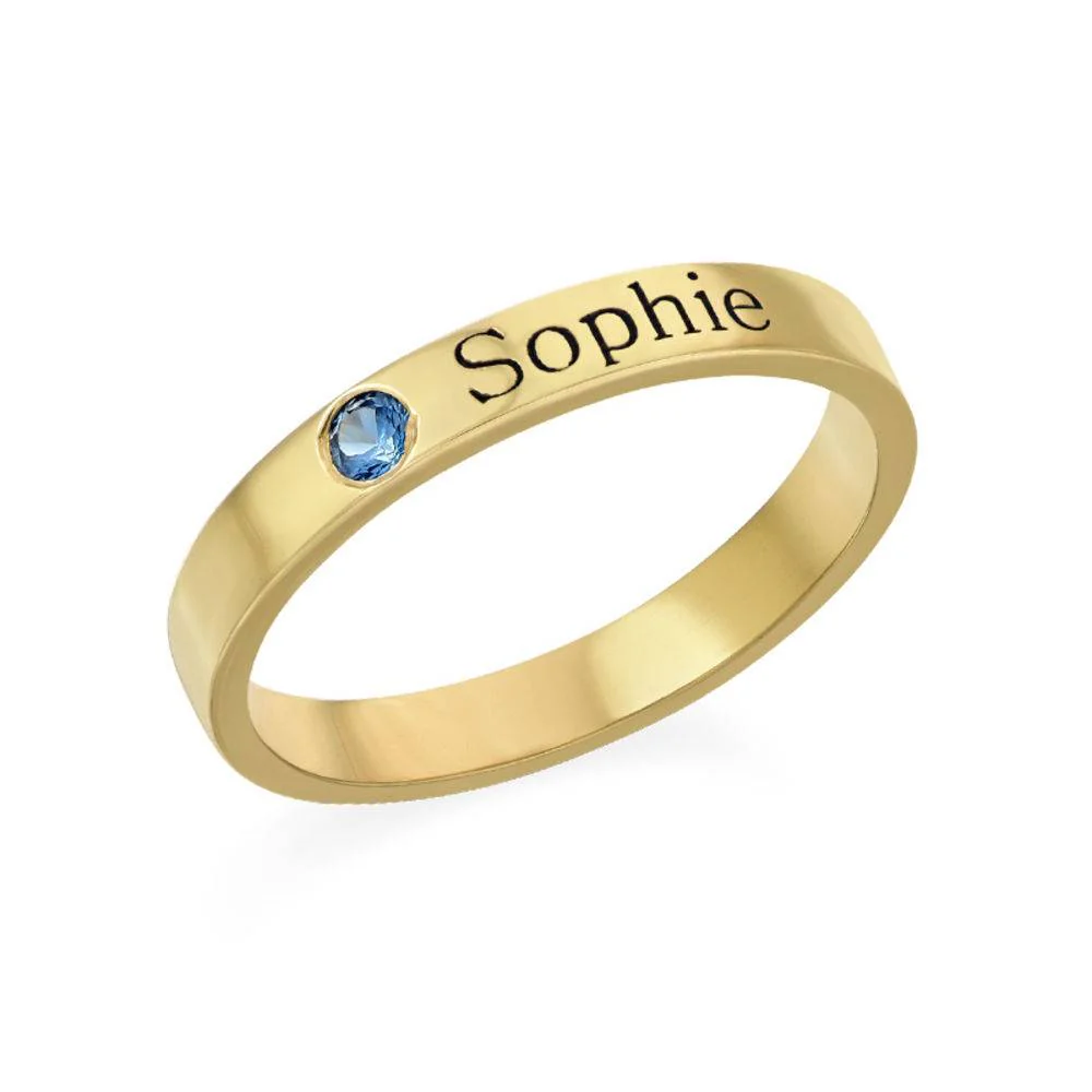 Stackable Birthstone Name Ring in 18K Gold Vermeil
