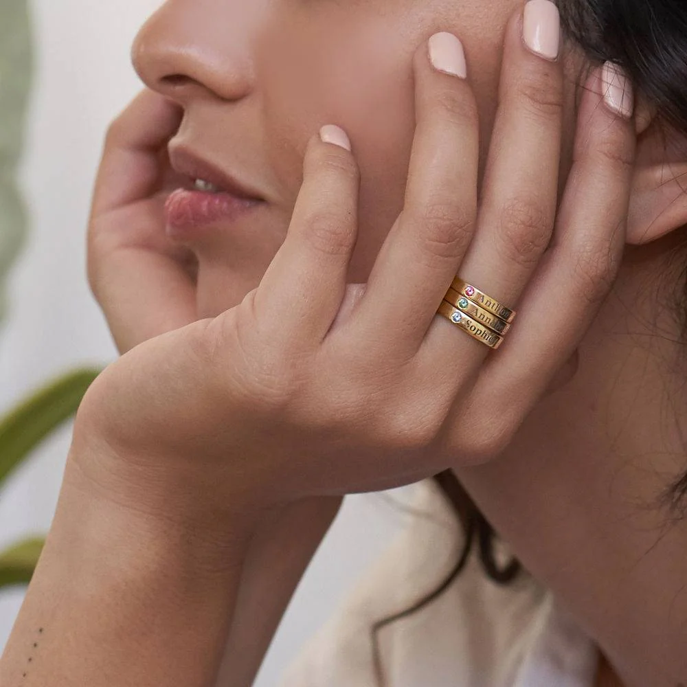 Stackable Birthstone Name Ring in 18K Gold Vermeil - Image 4