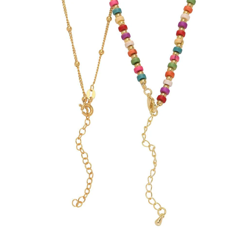Tropical Layered Beads Necklace with Initials and 0.10CT Diamond in Gold Plating - Image 5