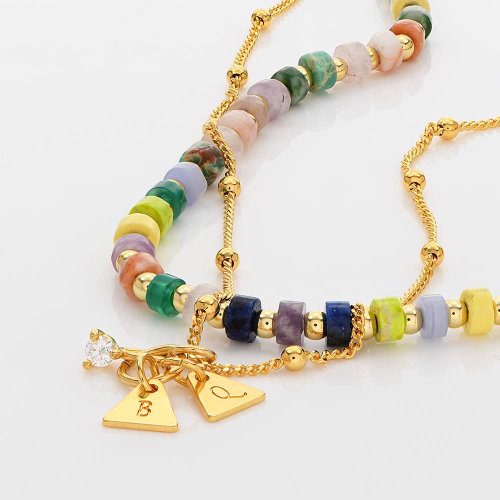 Resort Layered Beads Necklace with Initials and 0.10CT Diamond in Gold Plating - Image 4
