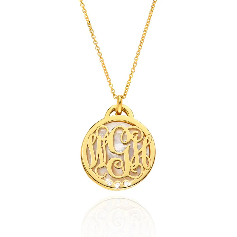 Monogram Necklace with Semi-Precious Stone and 0.01CT Diamonds in 18K Gold Vermeil