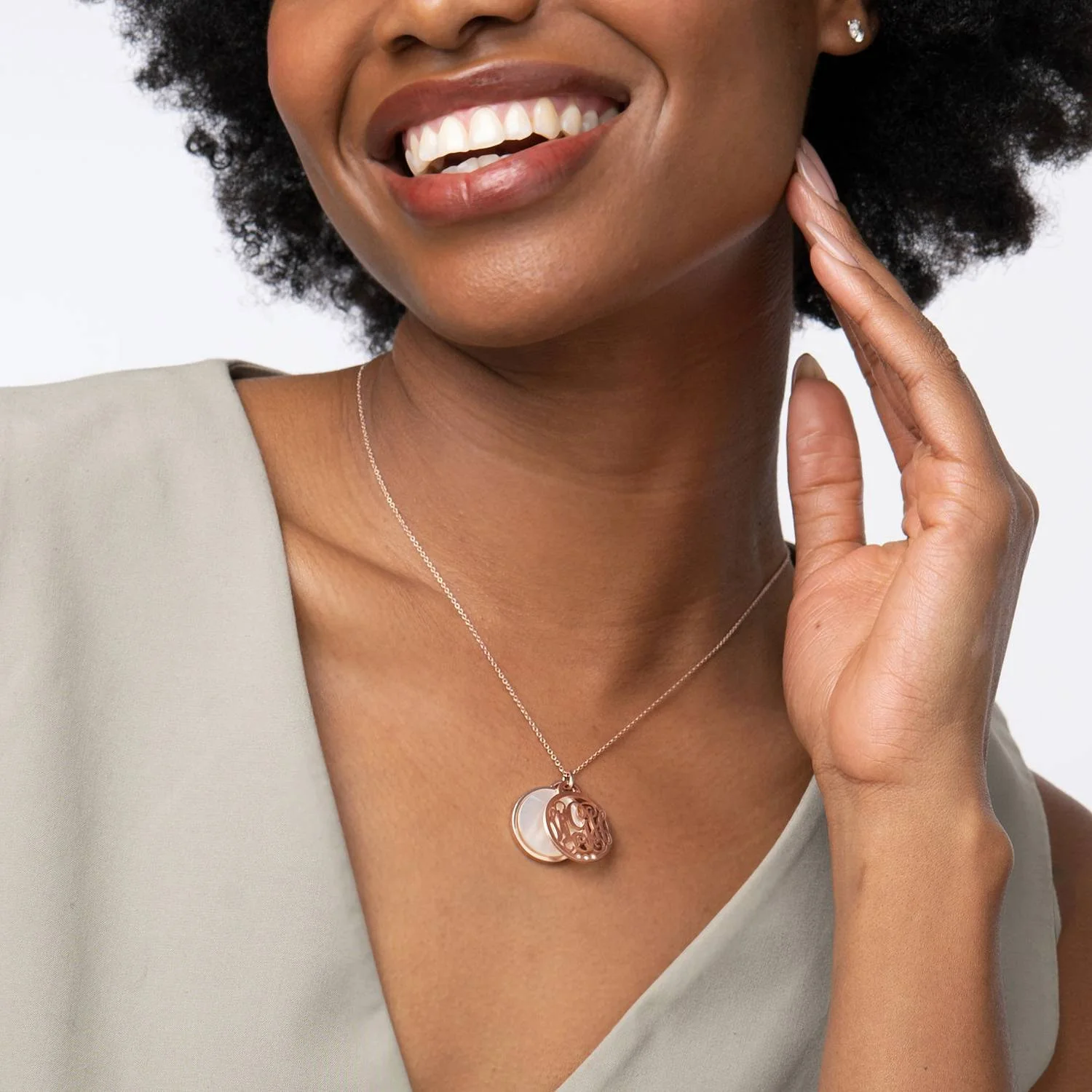 Monogram Necklace with Semi-Precious Stone and 0.01CT Diamonds in 18K Rose Gold Plating - Image 6
