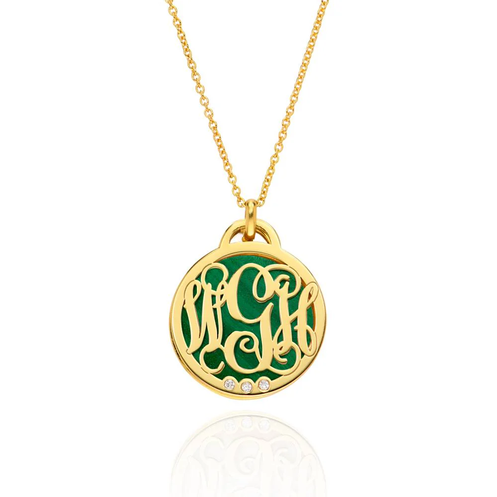 Monogram Necklace with Semi-Precious Stone and 0.01CT Diamonds in 18K Gold Plating - Image 4