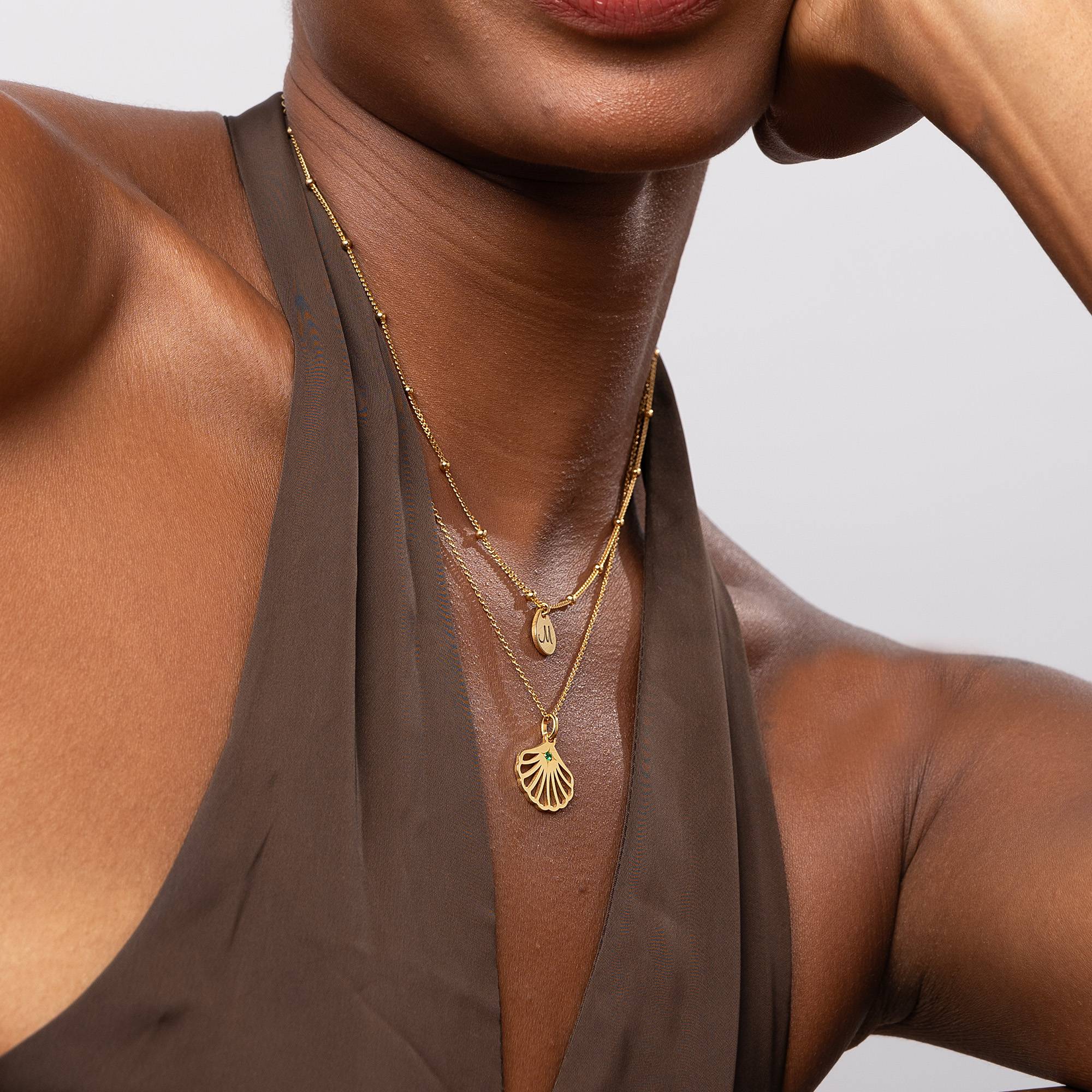 Ariel Shell Initial Necklace with Birthstone in 18K Gold Vermeil - Image 2