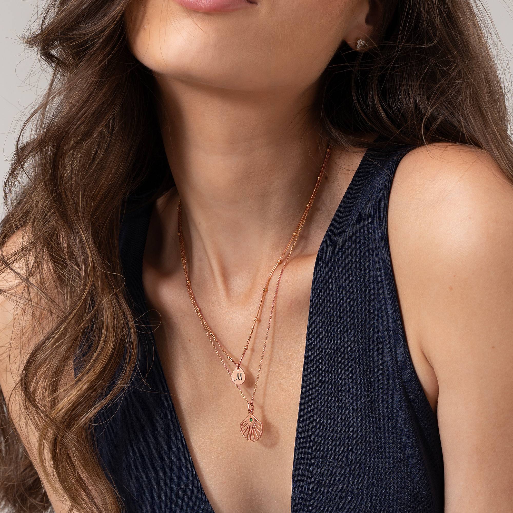 Ariel Shell Initial Necklace with Birthstone in 18K Rose Gold Plating - Image 3