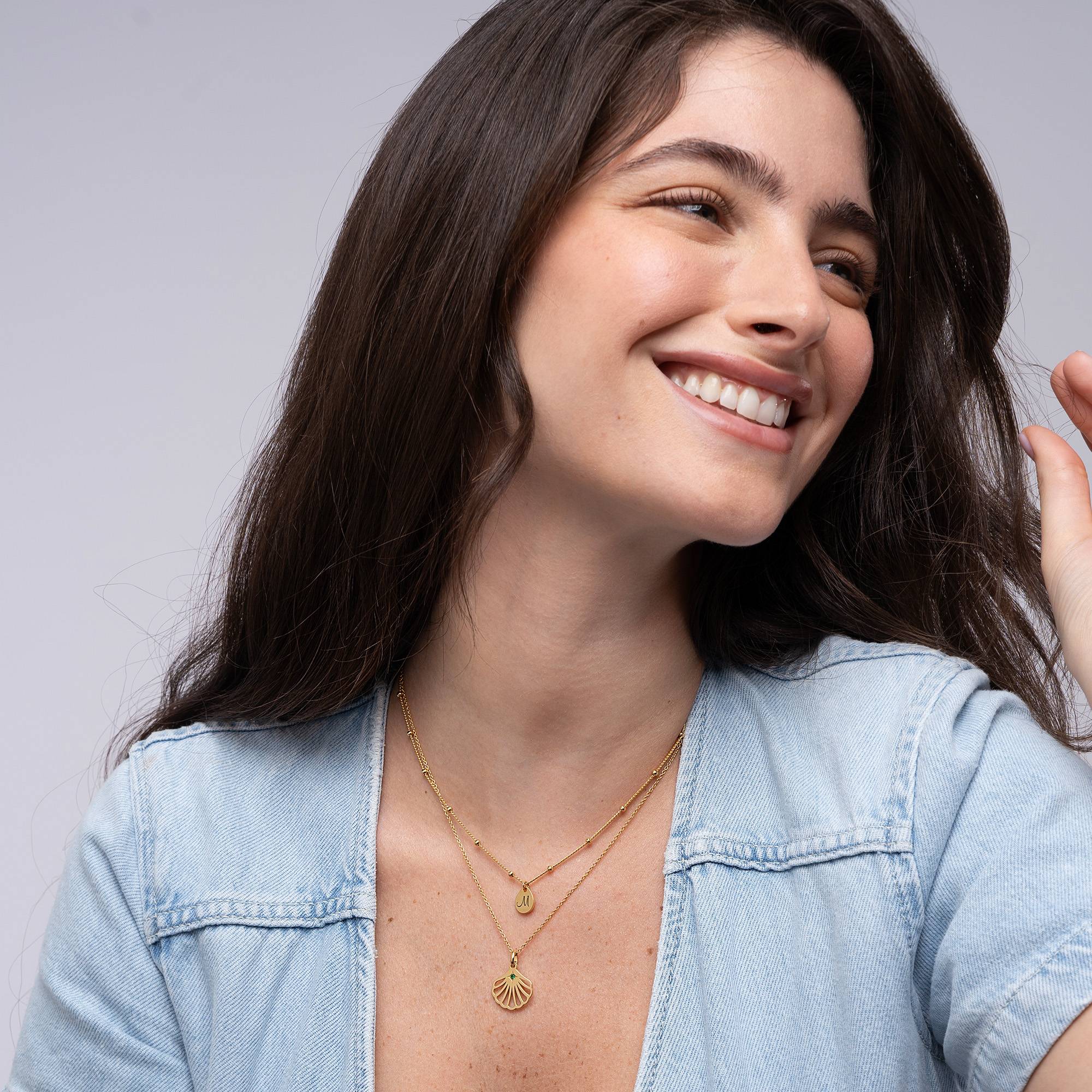 Ariel Shell Initial Necklace with Birthstone in 18K Gold Plating - Image 3