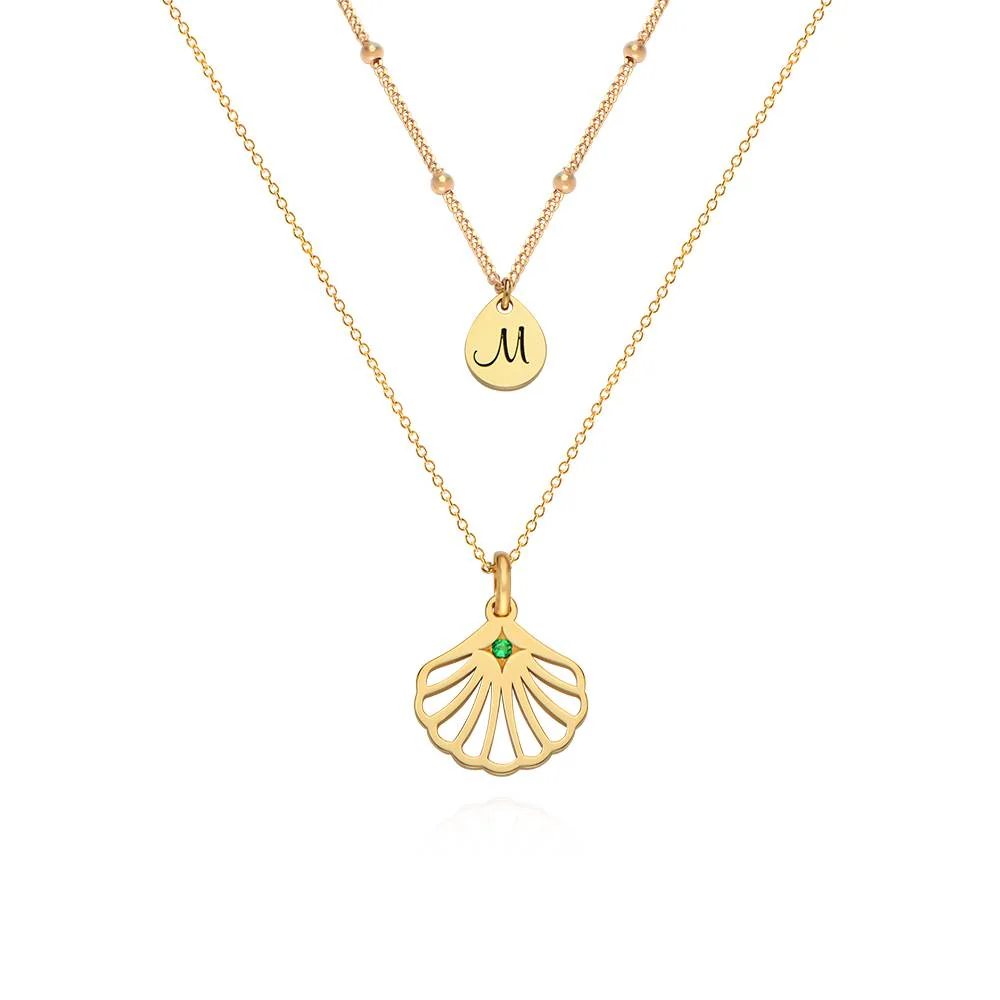 Ariel Shell Initial Necklace with Birthstone in 18K Gold Plating - Image 4