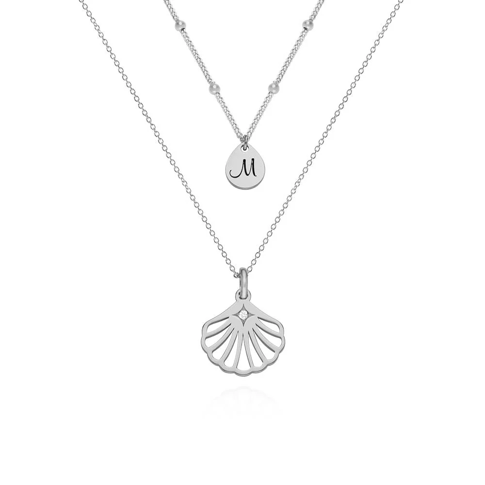 Ariel Shell Initial Necklace with Birthstone in Sterling Silver