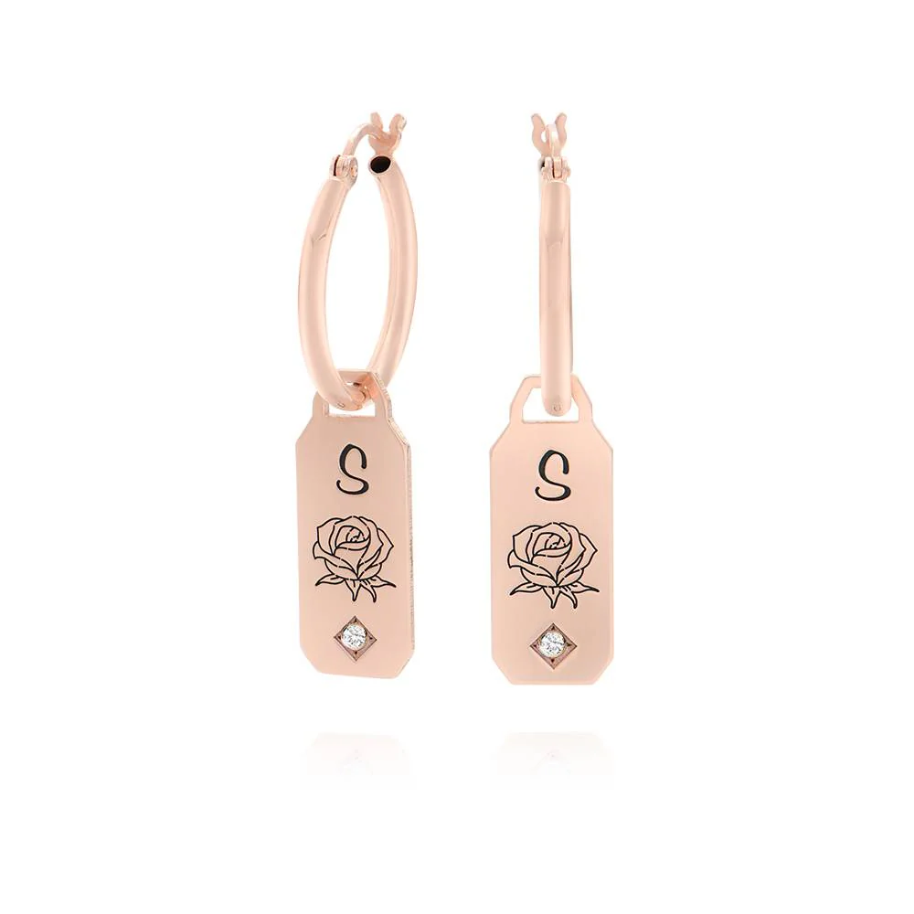 Blooming Birth Flower Hoop Earrings with Diamond in 18K Rose Gold Plating - Image 4