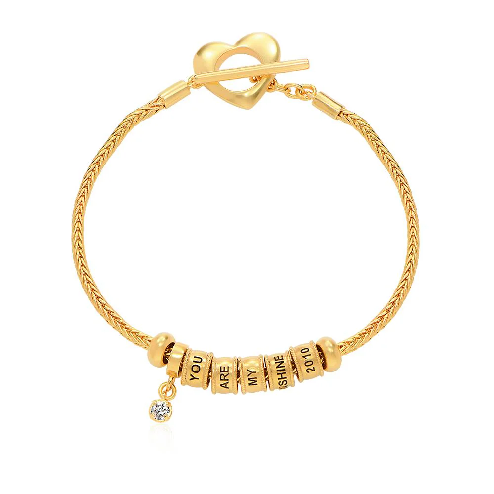 Linda Toggle Heart Charm Bracelet with Diamond in 18K Gold Plating