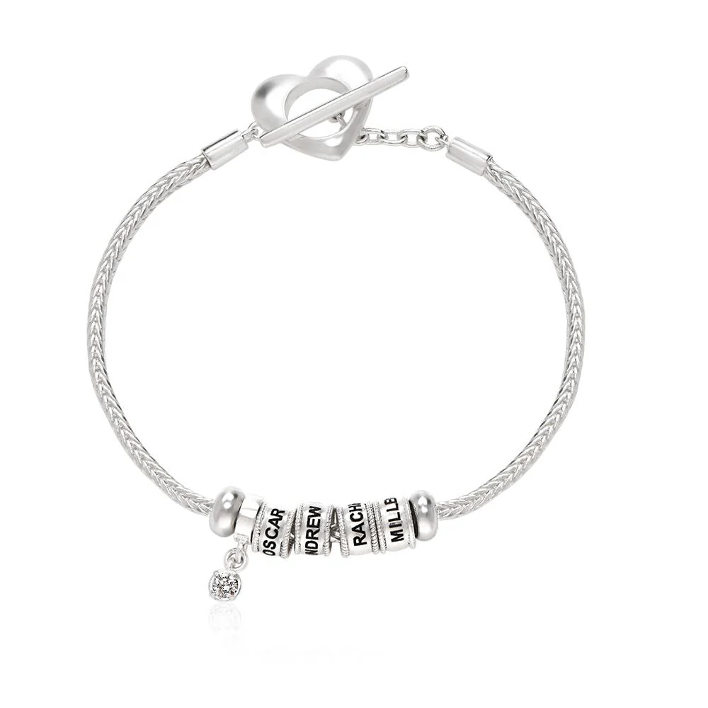Linda Toggle Heart Charm Bracelet with Diamond in Sterling Silver