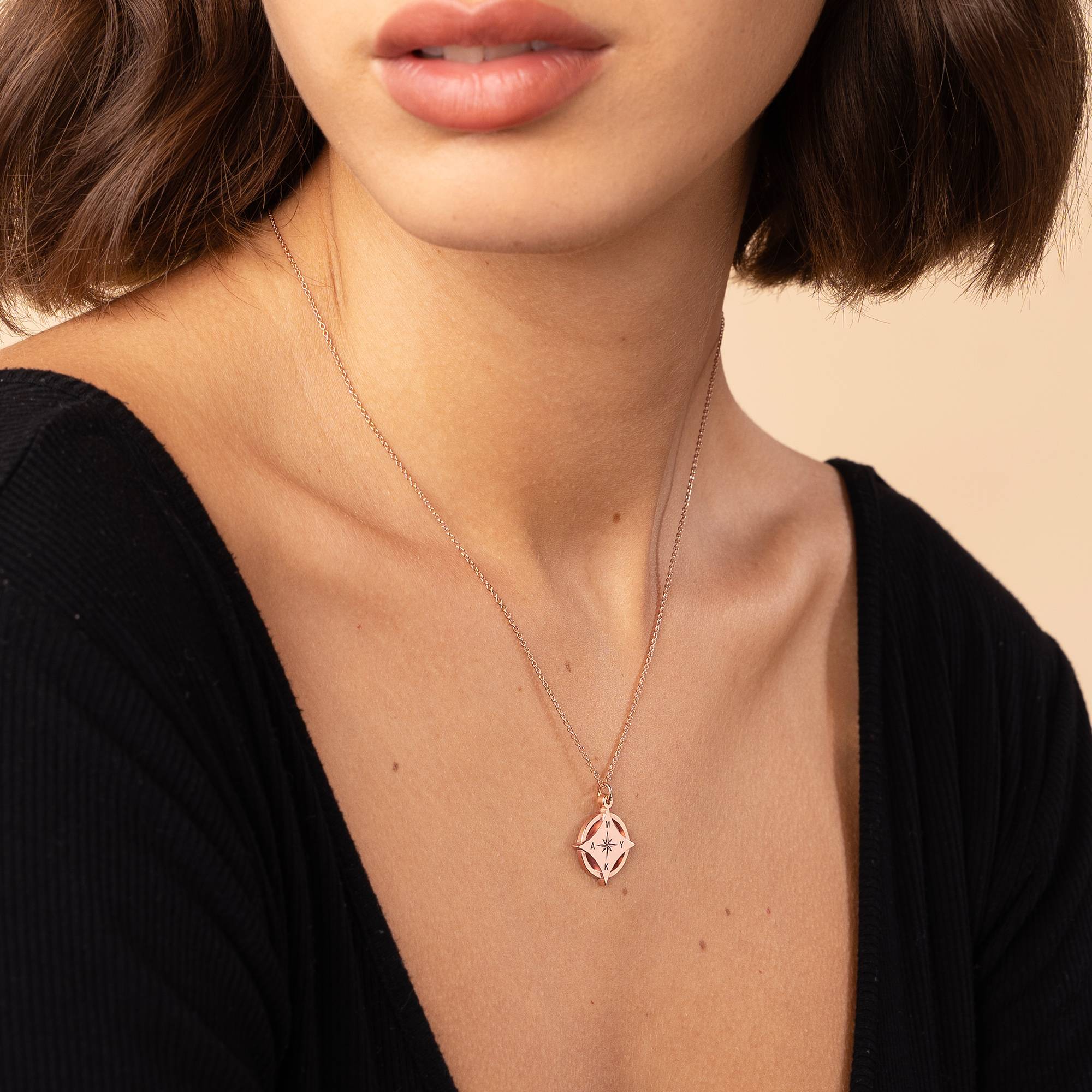 Kaia Initial Compass Necklace in 18K Rose Gold Plating - Image 2