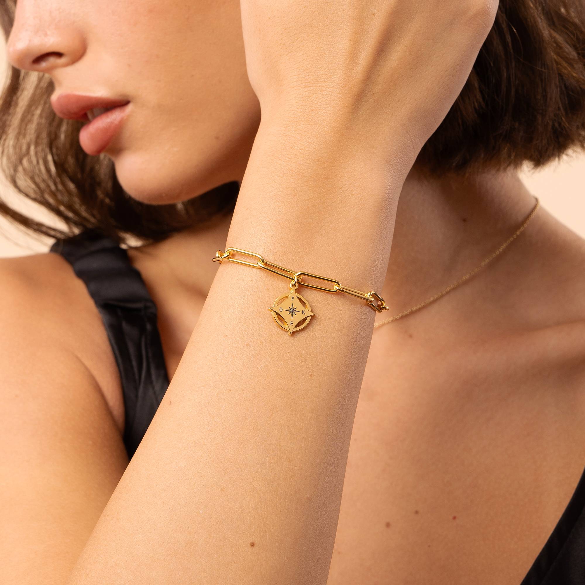 Kaia Initial Compass Bracelet in 18K Gold Vermeil - Image 2