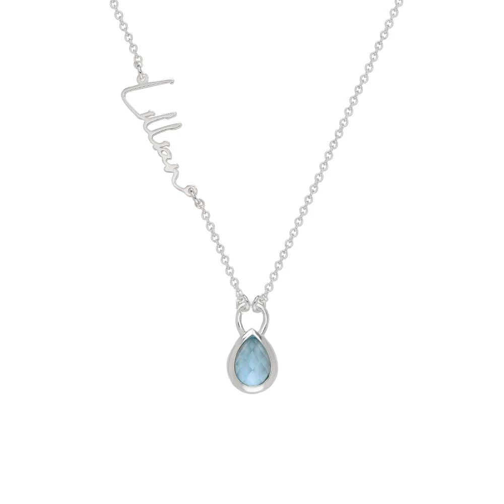 Annie Teardrop Name Necklace with Gemstones in Sterling Silver