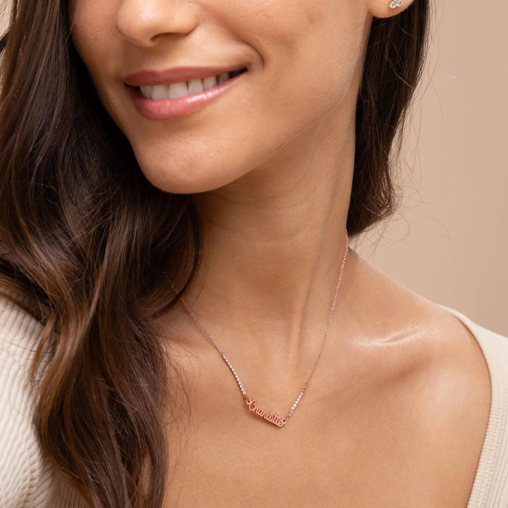 Kate Tennis Name Necklace in 18K Rose Gold Plating - Image 3