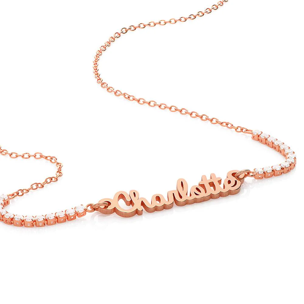 Kate Tennis Name Necklace in 18K Rose Gold Plating - Image 4