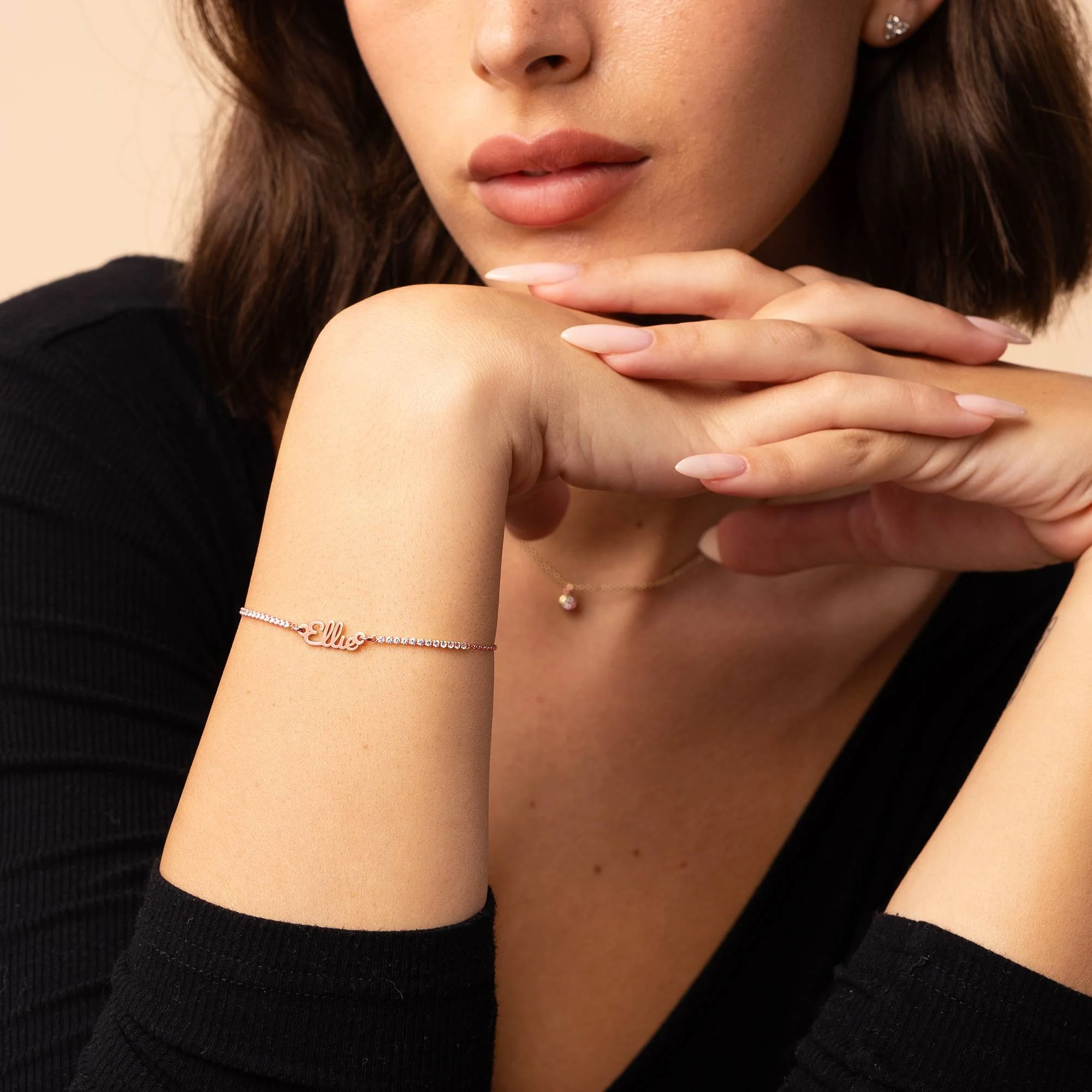 Kate Tennis Name Bracelet in 18K Rose Gold Plating - Image 2