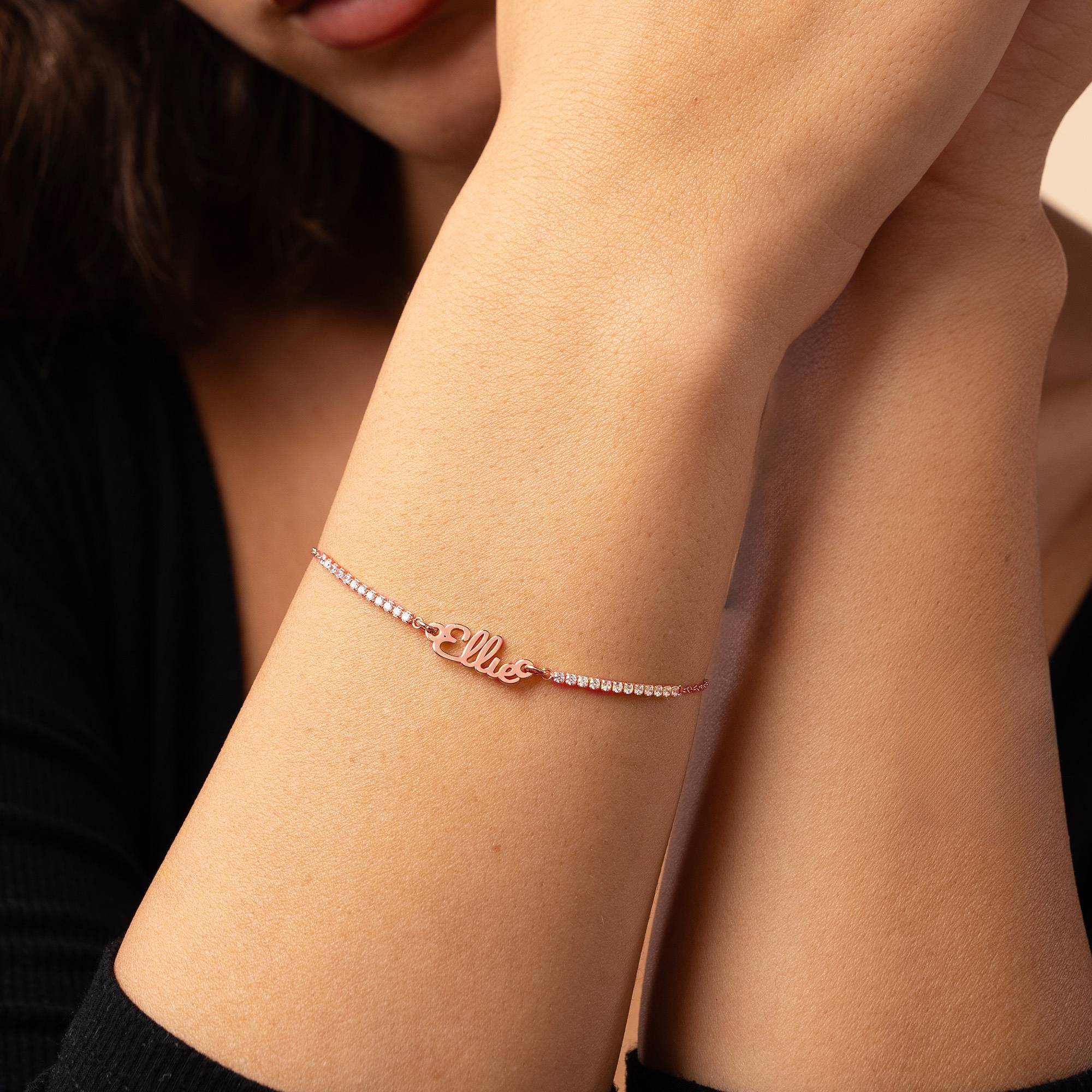 Kate Tennis Name Bracelet in 18K Rose Gold Plating - Image 3