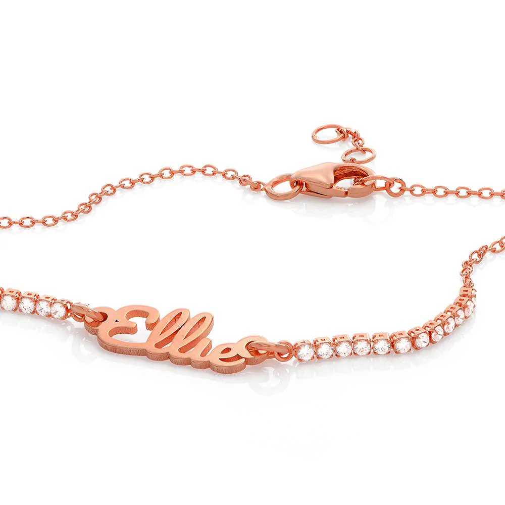 Kate Tennis Name Bracelet in 18K Rose Gold Plating - Image 4