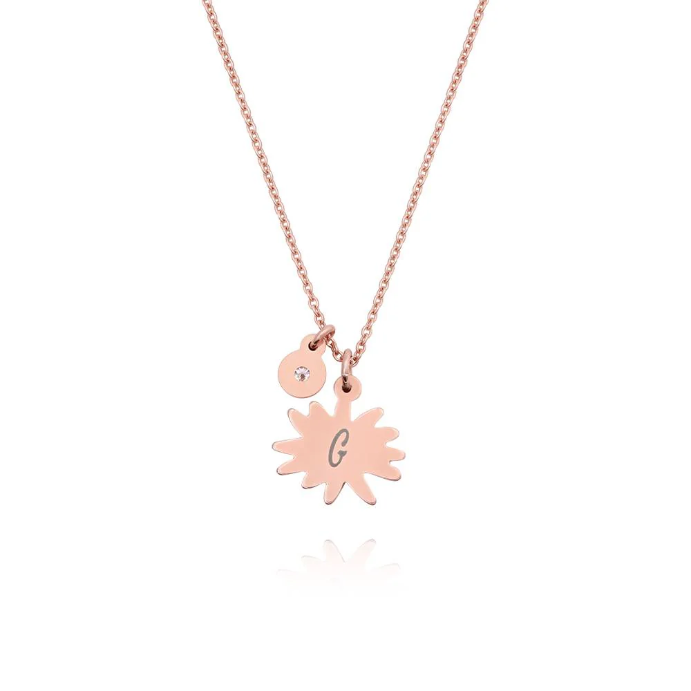Blooming Initial Birth Flower and Stone Pendant Necklace in 18K Rose Gold Plating - Image 4