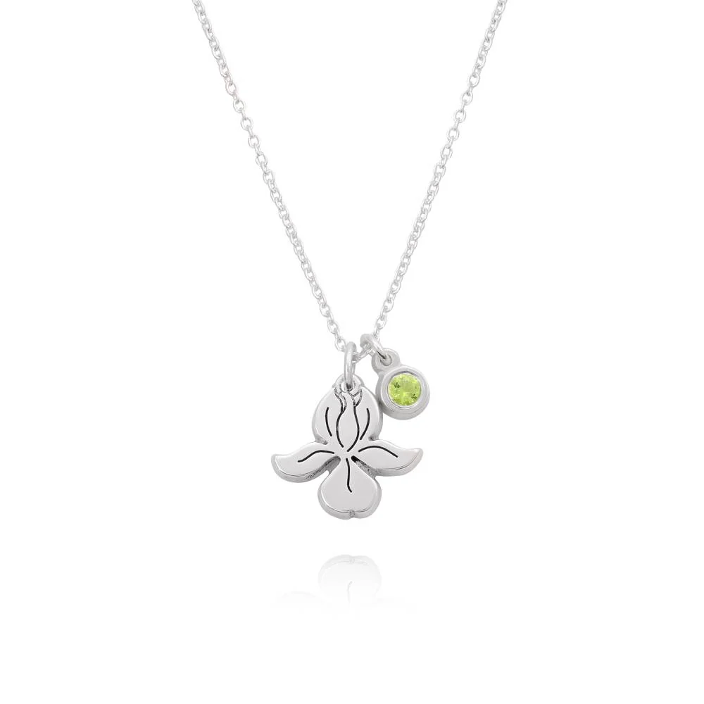 Blooming Initial Birth Flower and Stone Pendant Necklace in Sterling Silver - Image 2