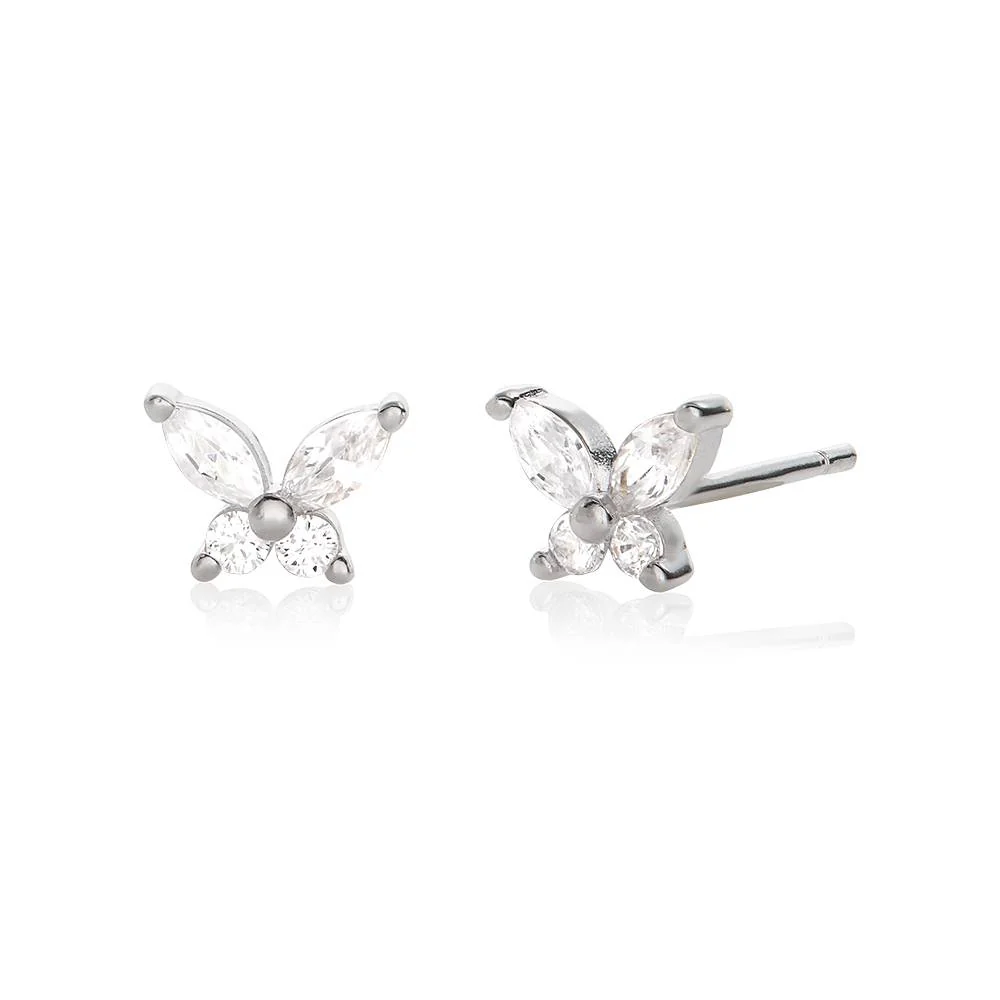 Whimsical Butterfly Stud Earrings with Cubic Zirconia in Sterling SIlver
