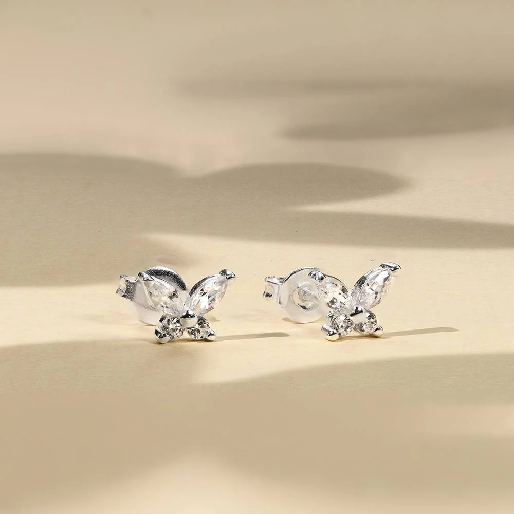 Whimsical Butterfly Stud Earrings with Cubic Zirconia in Sterling SIlver - Image 4
