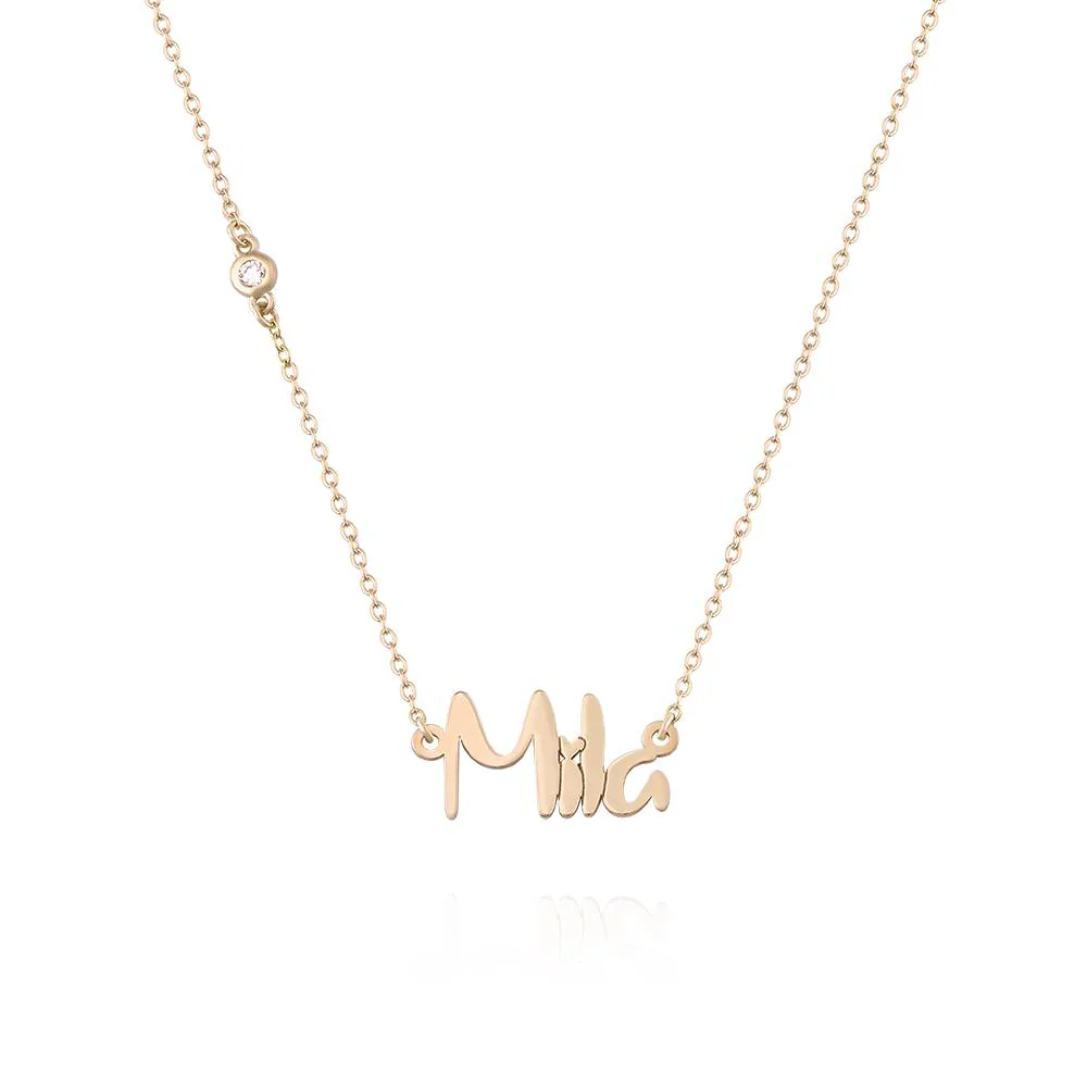 Charlotte Name Necklace with Diamond in 14K Yellow Gold