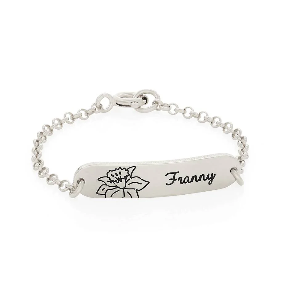 Lyla Baby Name Bracelet with Birth Flower in Sterling Silver