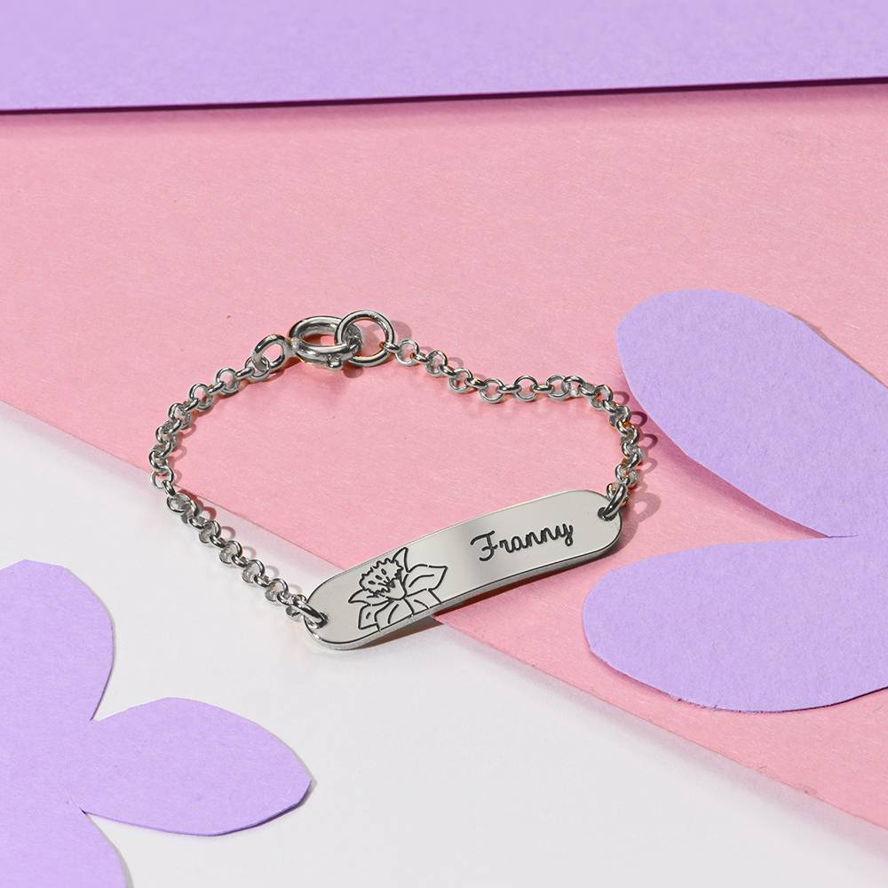 Lyla Baby Name Bracelet with Birth Flower in Sterling Silver - Image 3