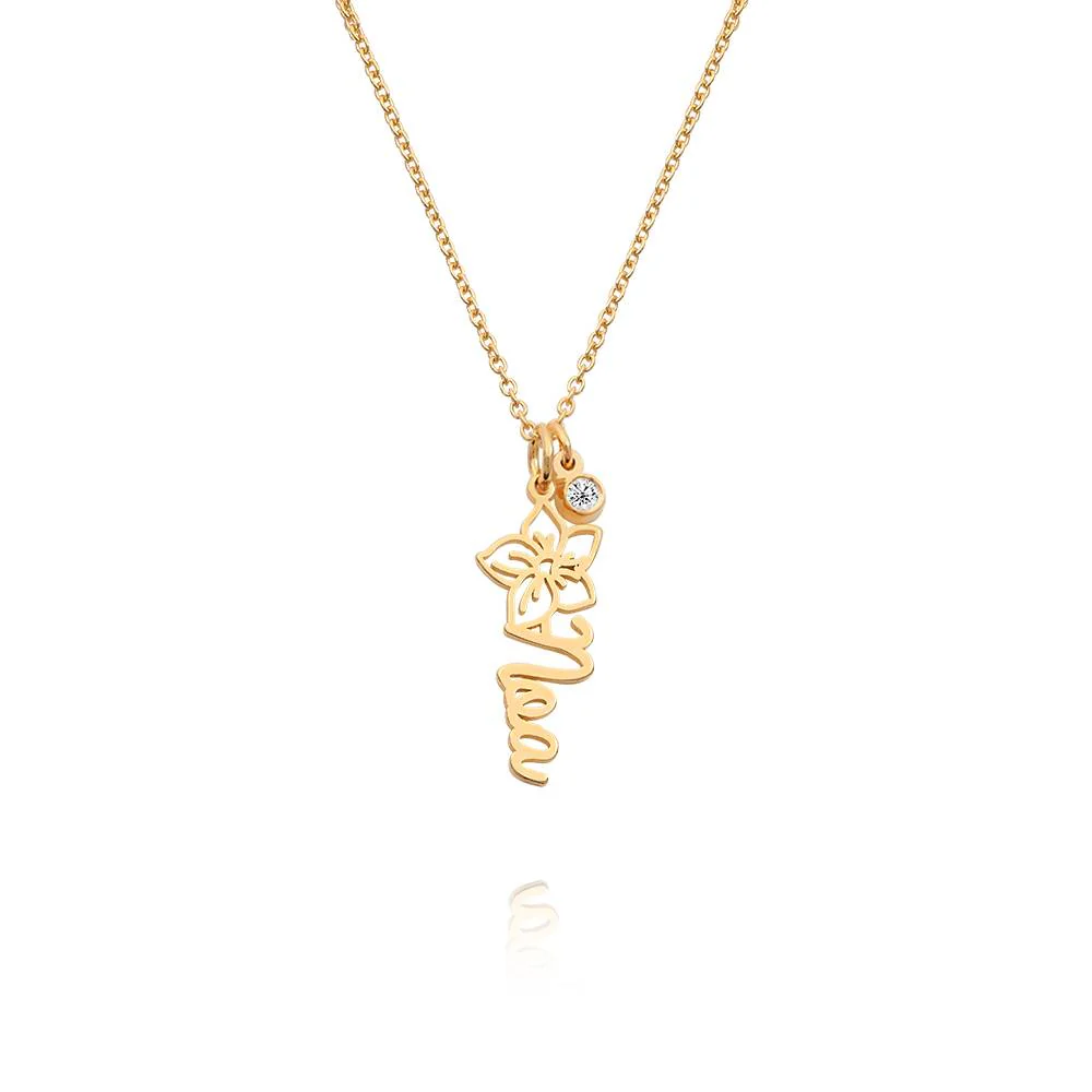 Blooming Birth Flower Name Necklace with Diamond in 18K Gold Vermeil
