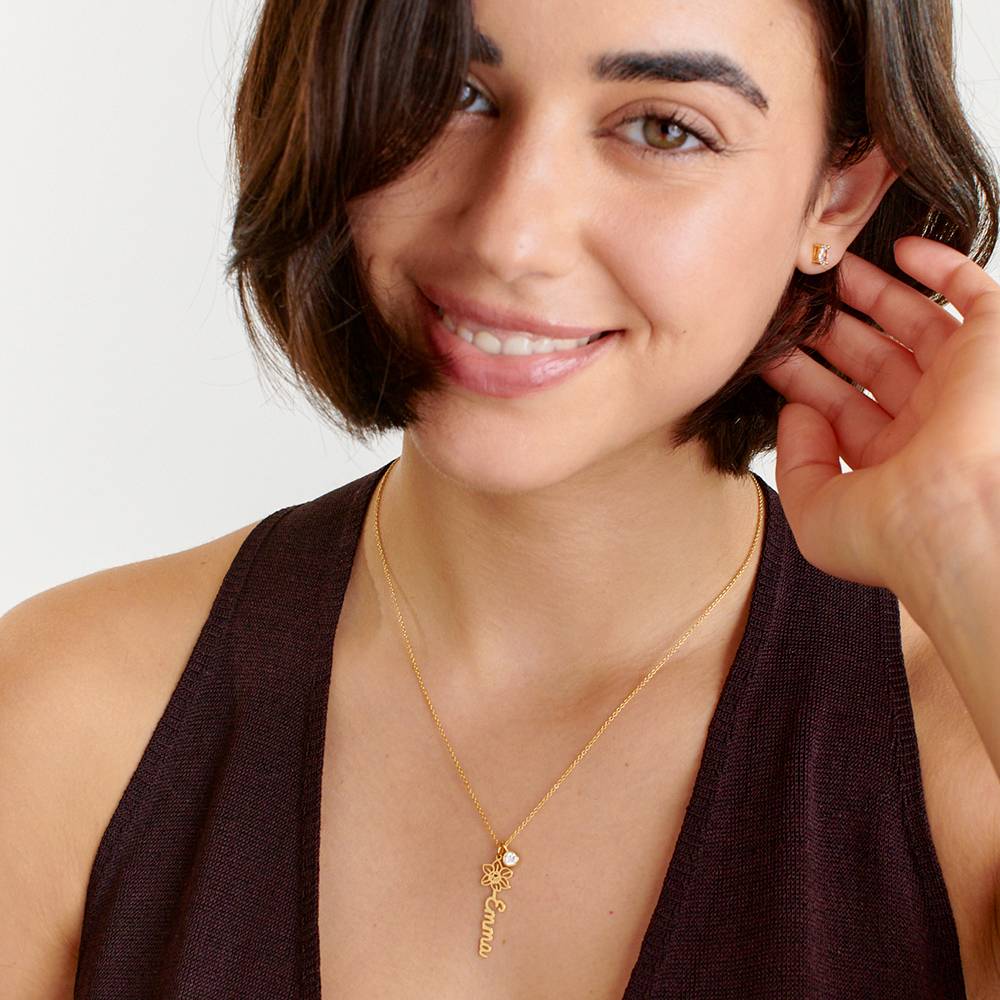Blooming Birth Flower Name Necklace with Diamond in 18K Gold Vermeil - Image 2