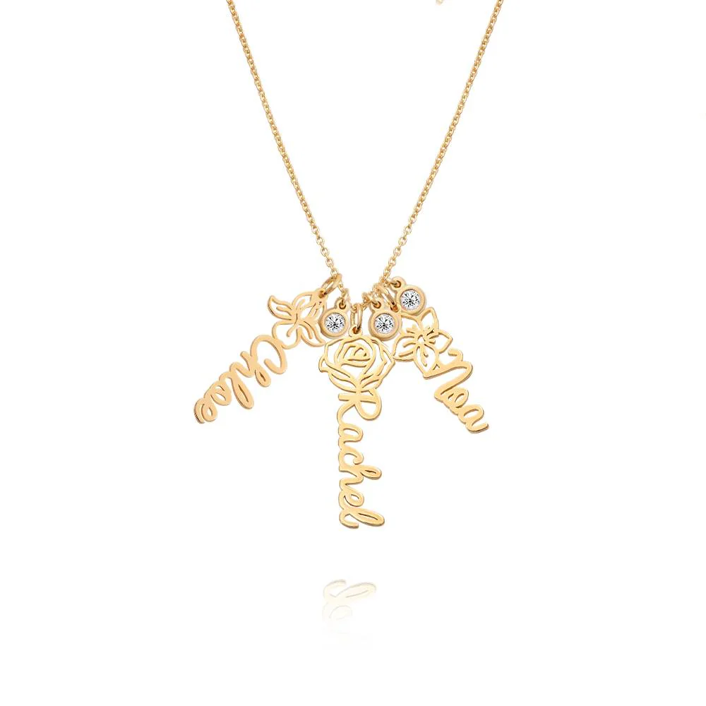 Blooming Birth Flower Name Necklace with Diamond in 18K Gold Vermeil - Image 5