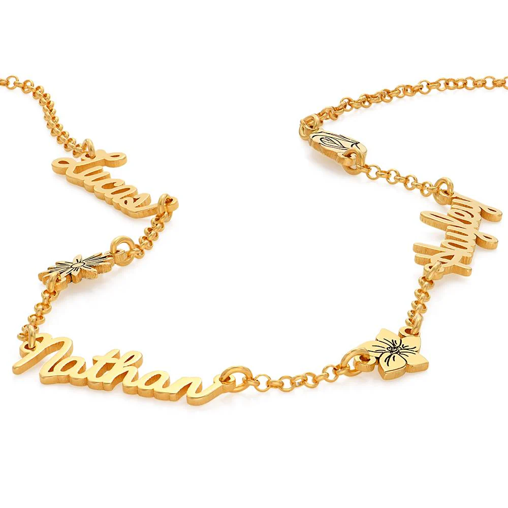 Blooming Birth Flower Multi Name Necklace in 18K Gold Vermeil - Image 4