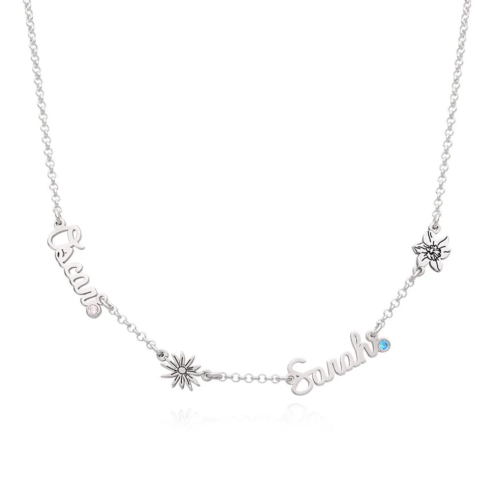 Blooming Birth Flower Multi Name Necklace with Birthstone in Sterling Silver - Image 4