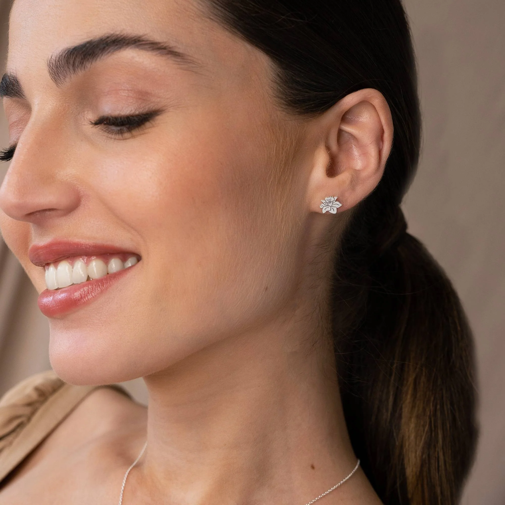 Blooming Birth Flower Stud Earrings in Stearling Silver - Image 2