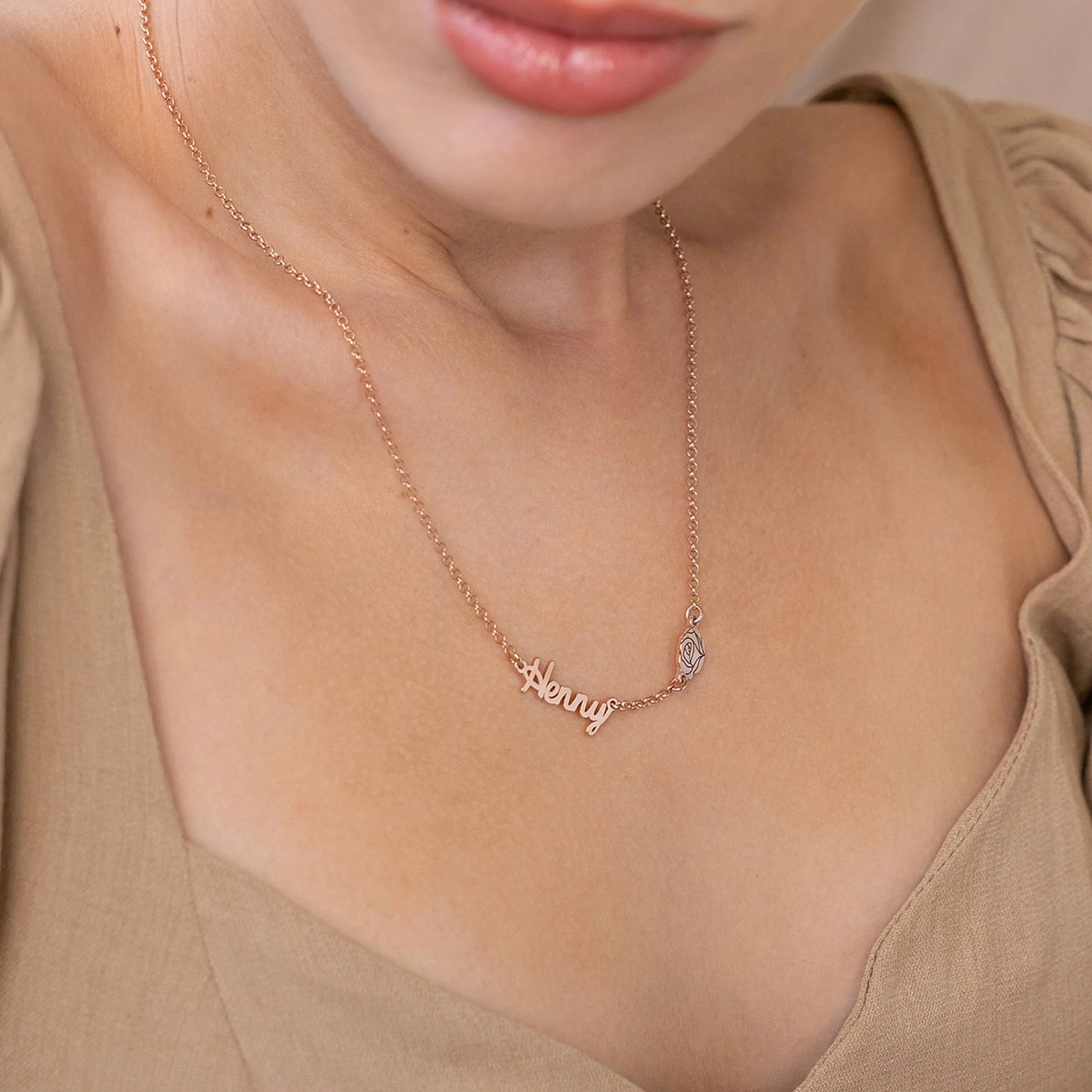Blooming Birth Flower Multi Name Necklace in 18K Rose Gold Plating - Image 2