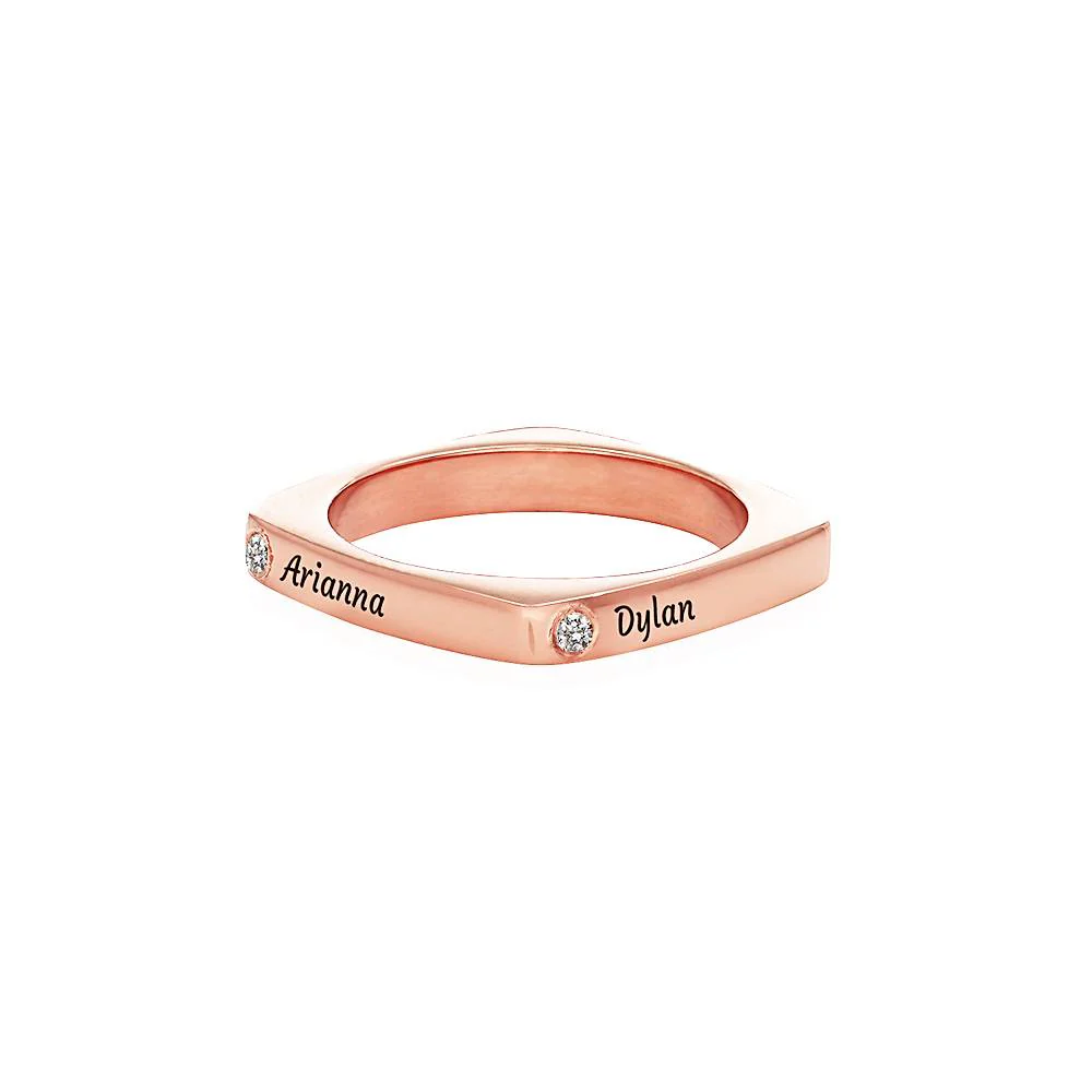 Iris Custom Diamond Square Ring in 18k Rose Gold Vermeil
