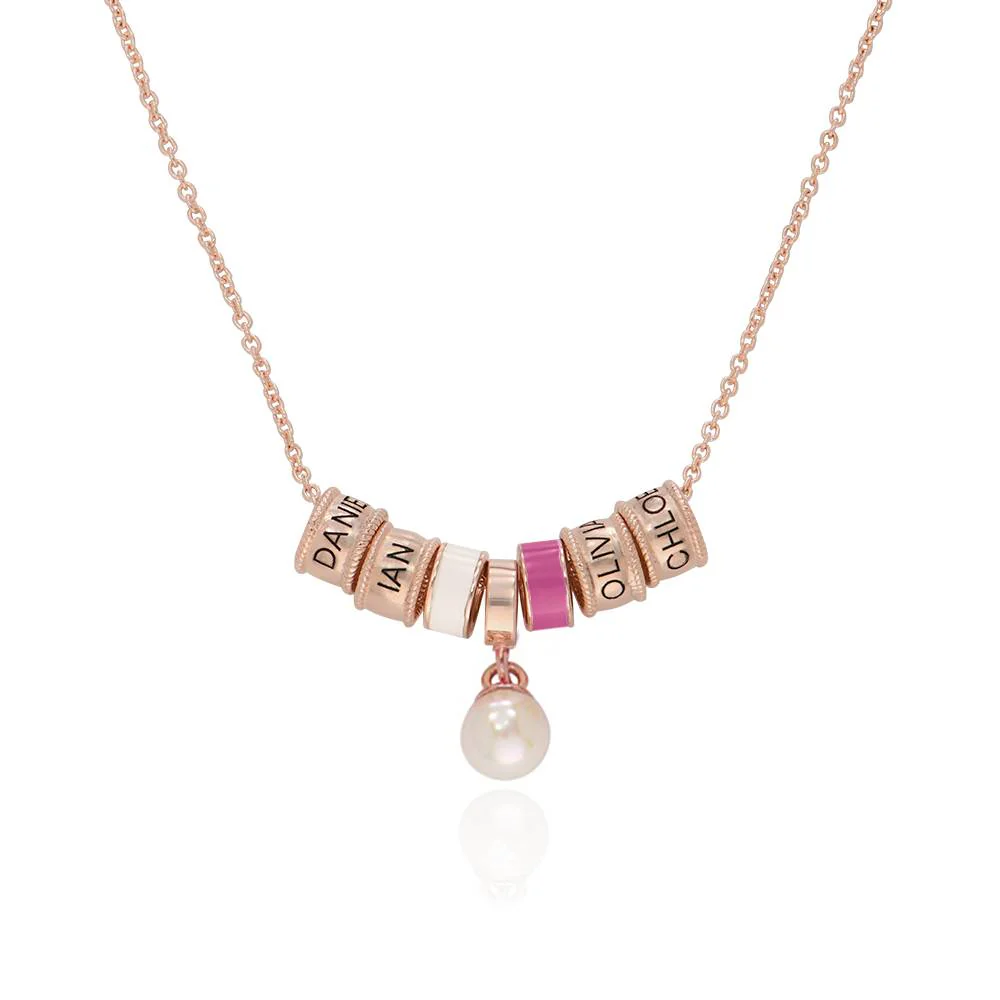 Linda Charm Necklace with Pearl in 18K Rose Gold Plating