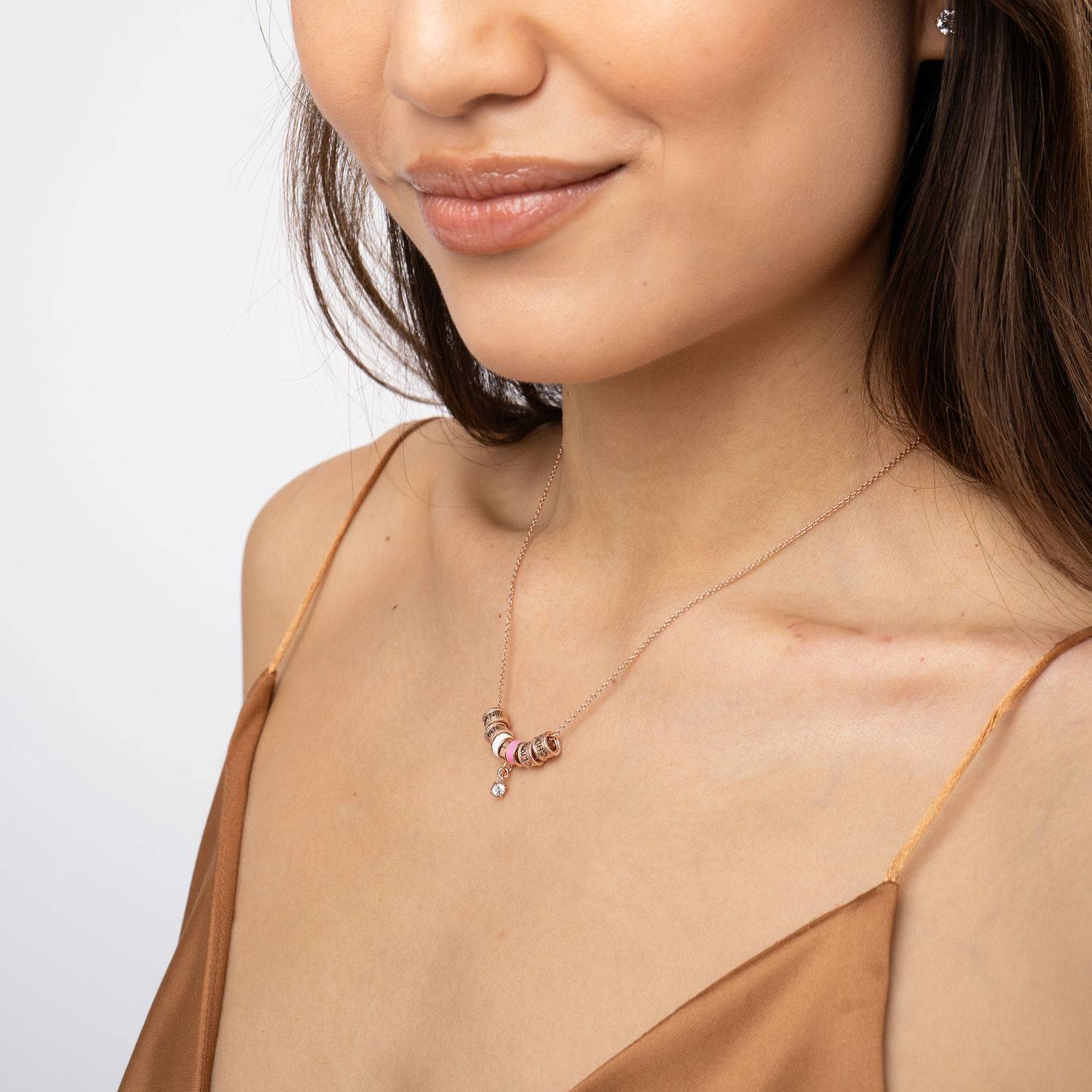Linda Charm Necklace with Pearl in 18K Rose Gold Plating - Image 2