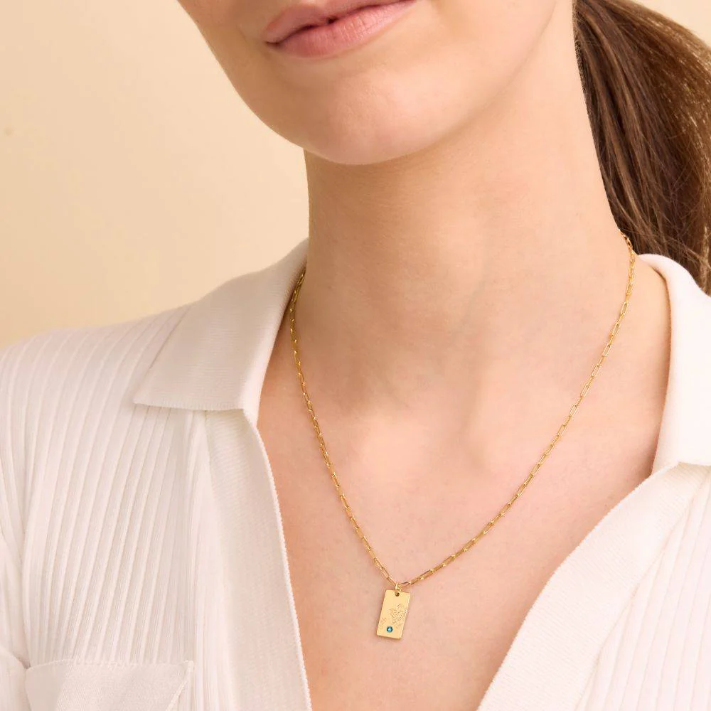 Link Blossom Birth Flower & Stone Necklace in 18K Gold Plating - Image 4