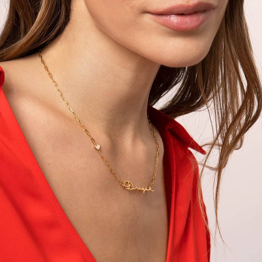 Signature Link Chain Name Necklace With Heart Diamond in 18K Gold Vermeil - Image 2