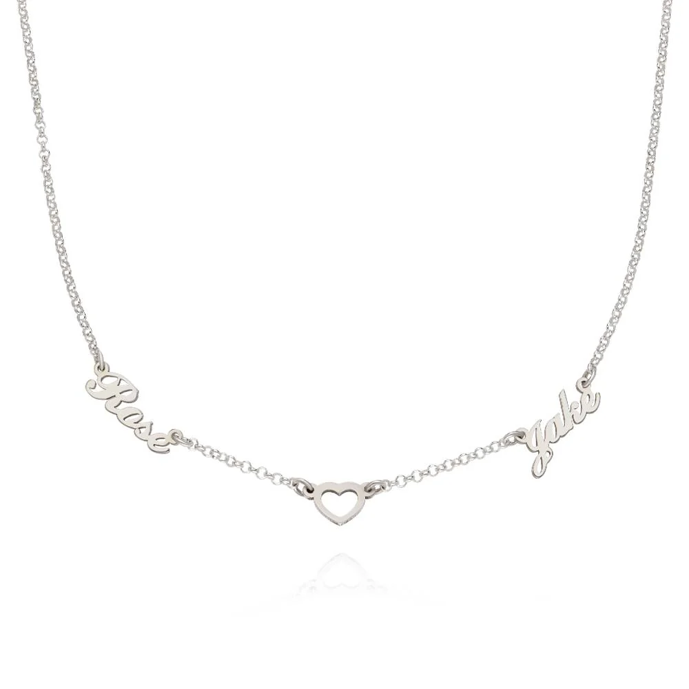 Heritage Heart Multi Name Necklace in Sterling Silver