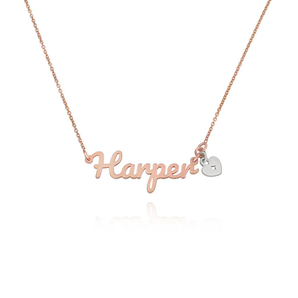 Heart Charm Name Necklace in 18K Rose Gold Plating