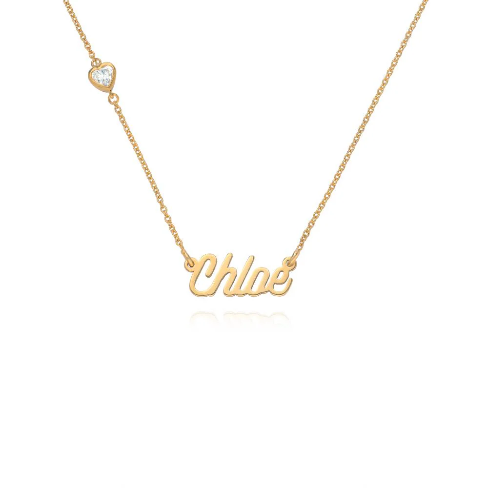 Twirl Script Name Necklace With Heart Diamond in 18K Gold Plating