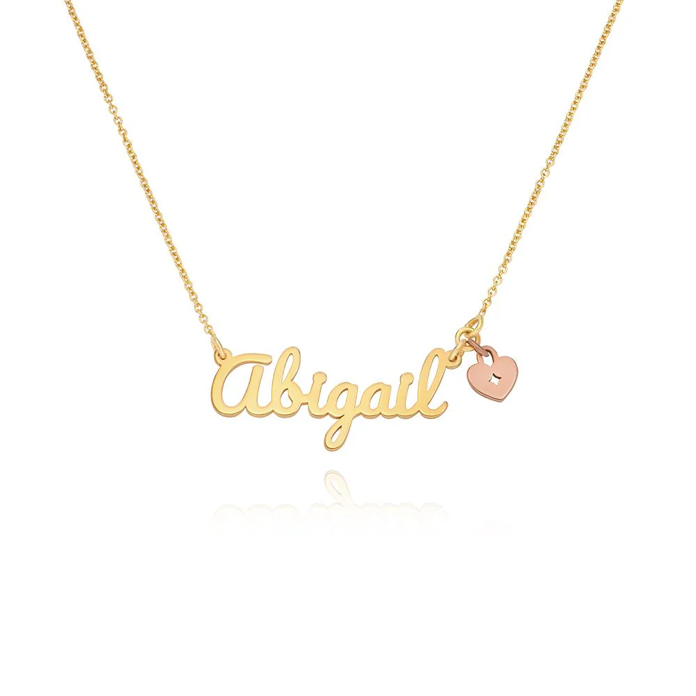 Heart Charm Name Necklace in 18K Gold Plating