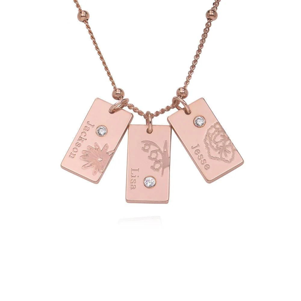 Blossom Birth Flower & Diamond Necklace in 18K Rose Gold Plating