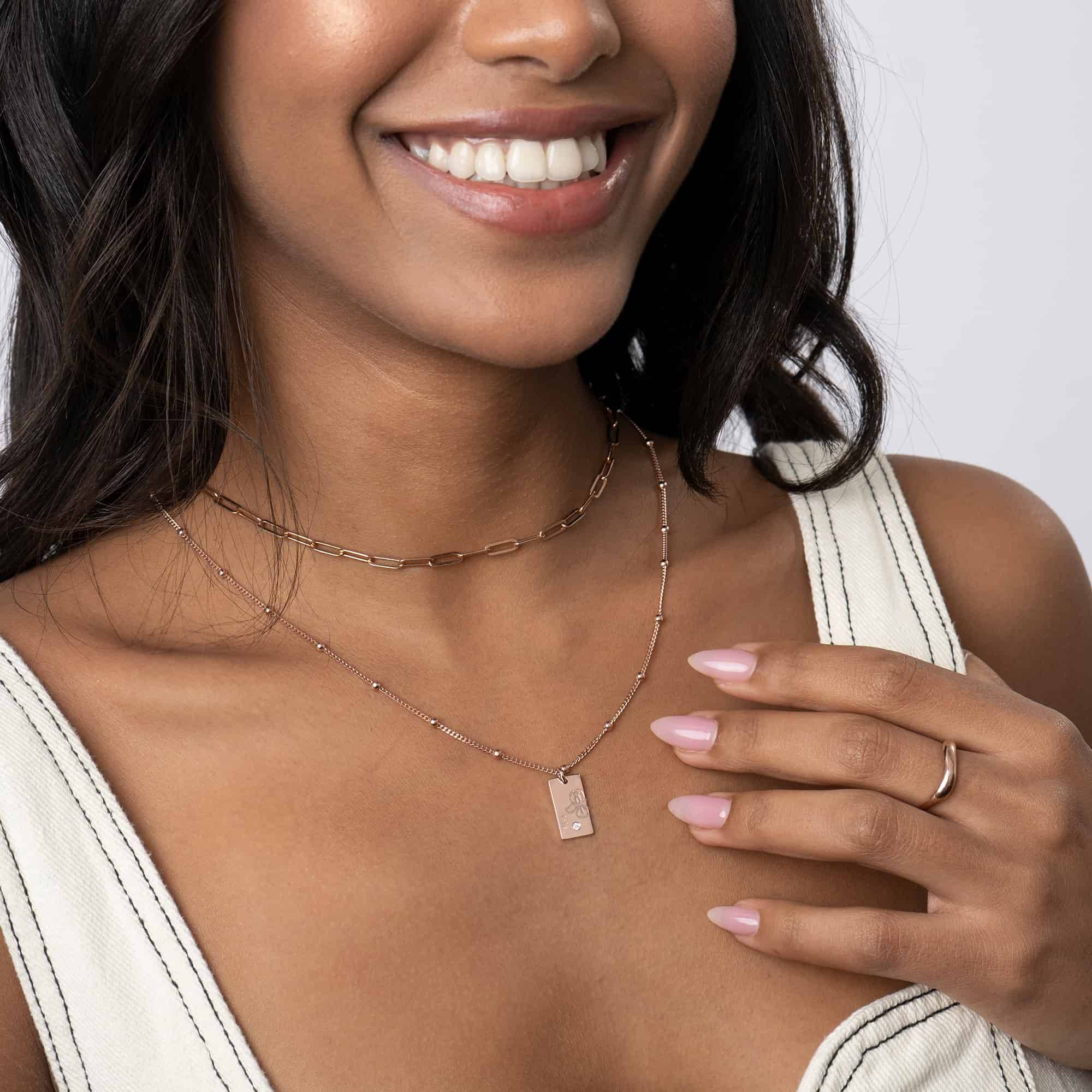 Blossom Birth Flower & Diamond Necklace in 18K Rose Gold Plating - Image 3