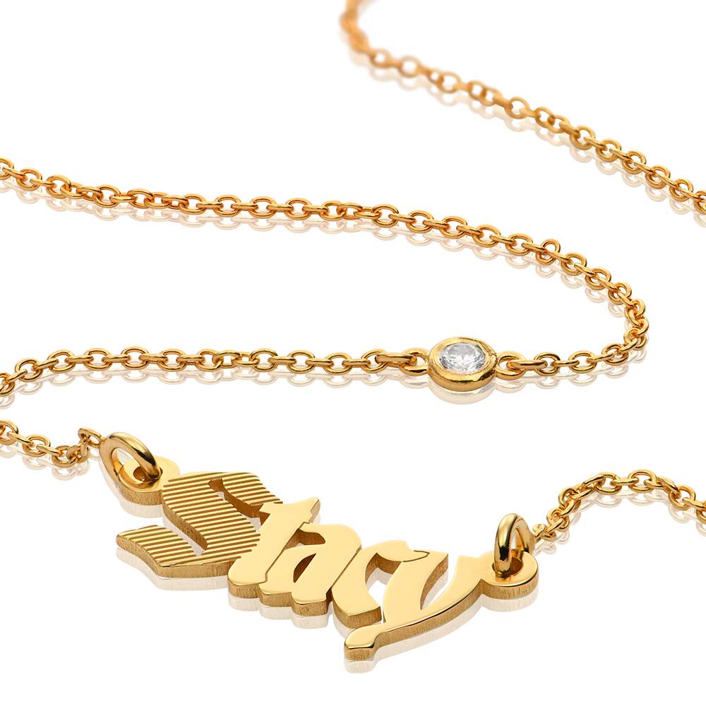 Wednesday Textured Gothic Name Necklace with Diamond in 18K Gold Plating - Image 4